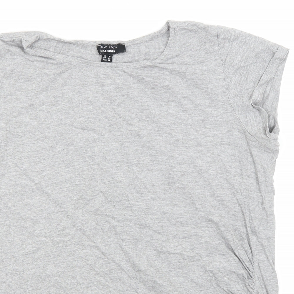 New Look Womens Grey  Cotton Basic T-Shirt Size 14 Round Neck