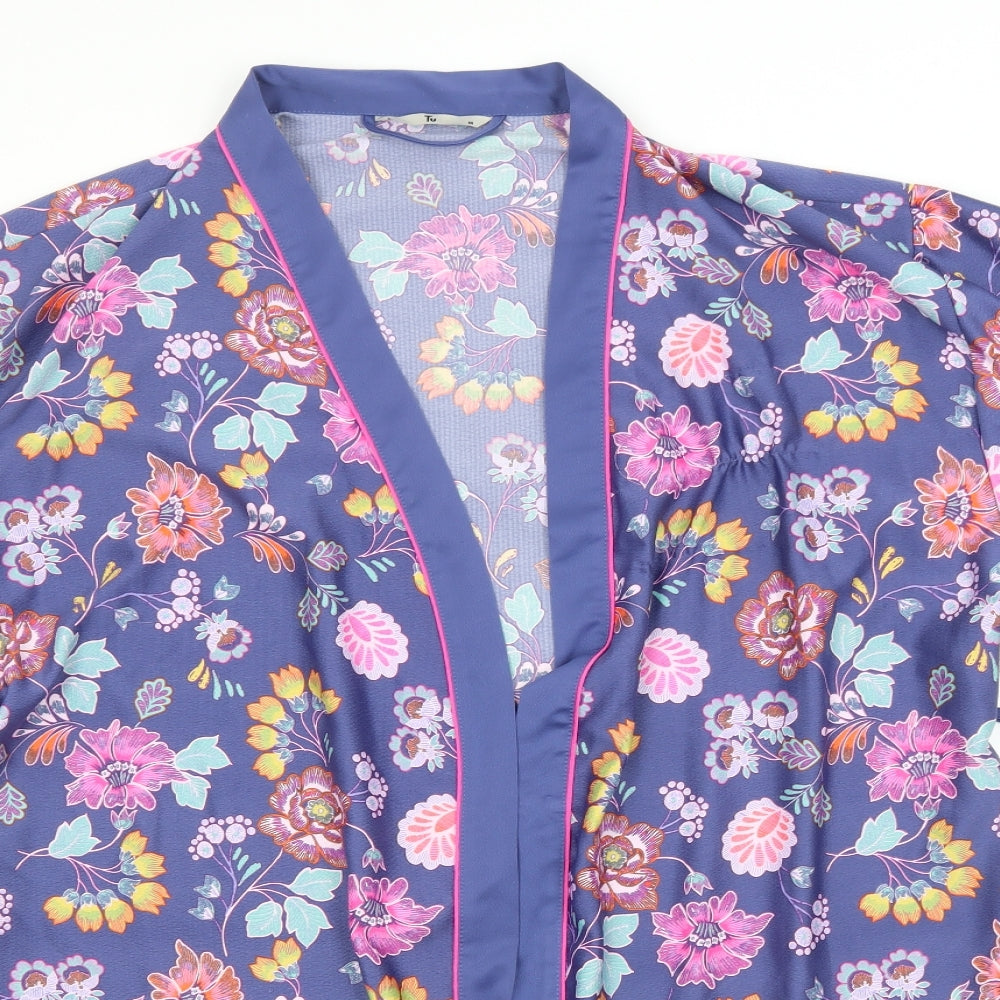 TU Womens Blue Floral Polyester Kimono Gown Size M
