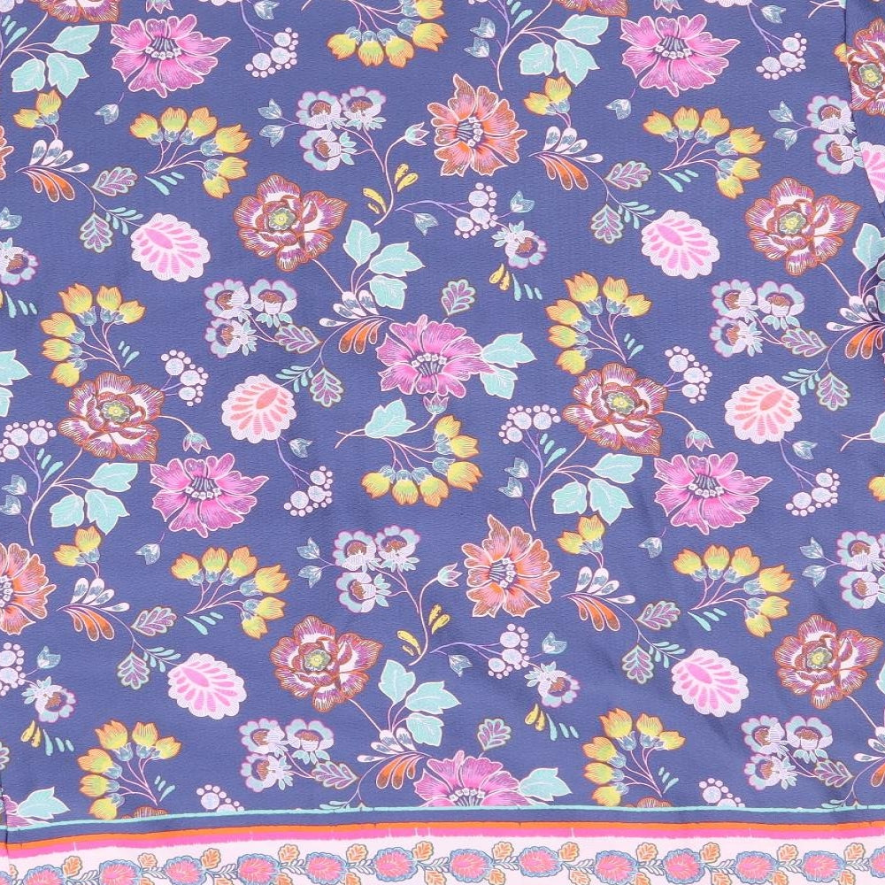 TU Womens Blue Floral Polyester Kimono Gown Size M