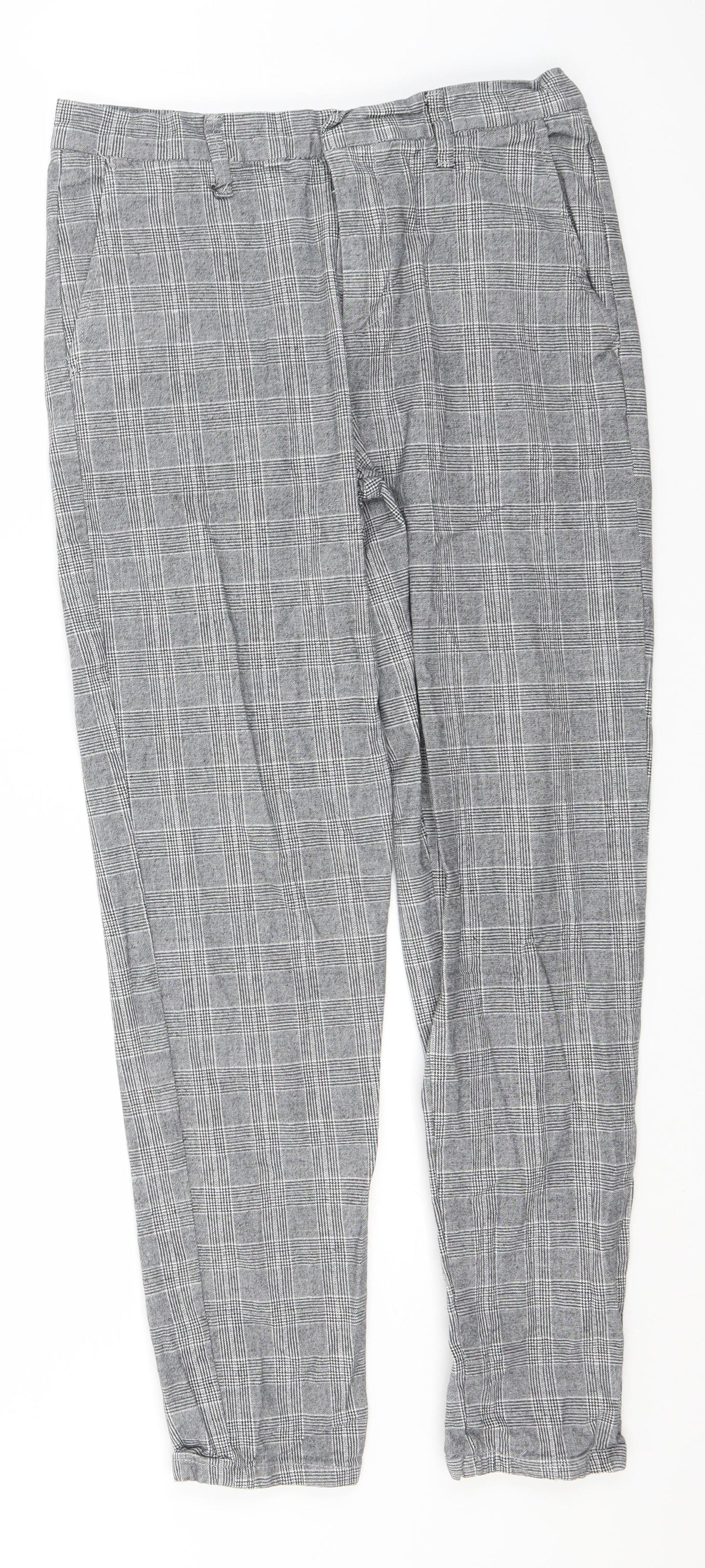 Primark Mens Grey Plaid Cotton Trousers  Size 34 in L28 in Regular