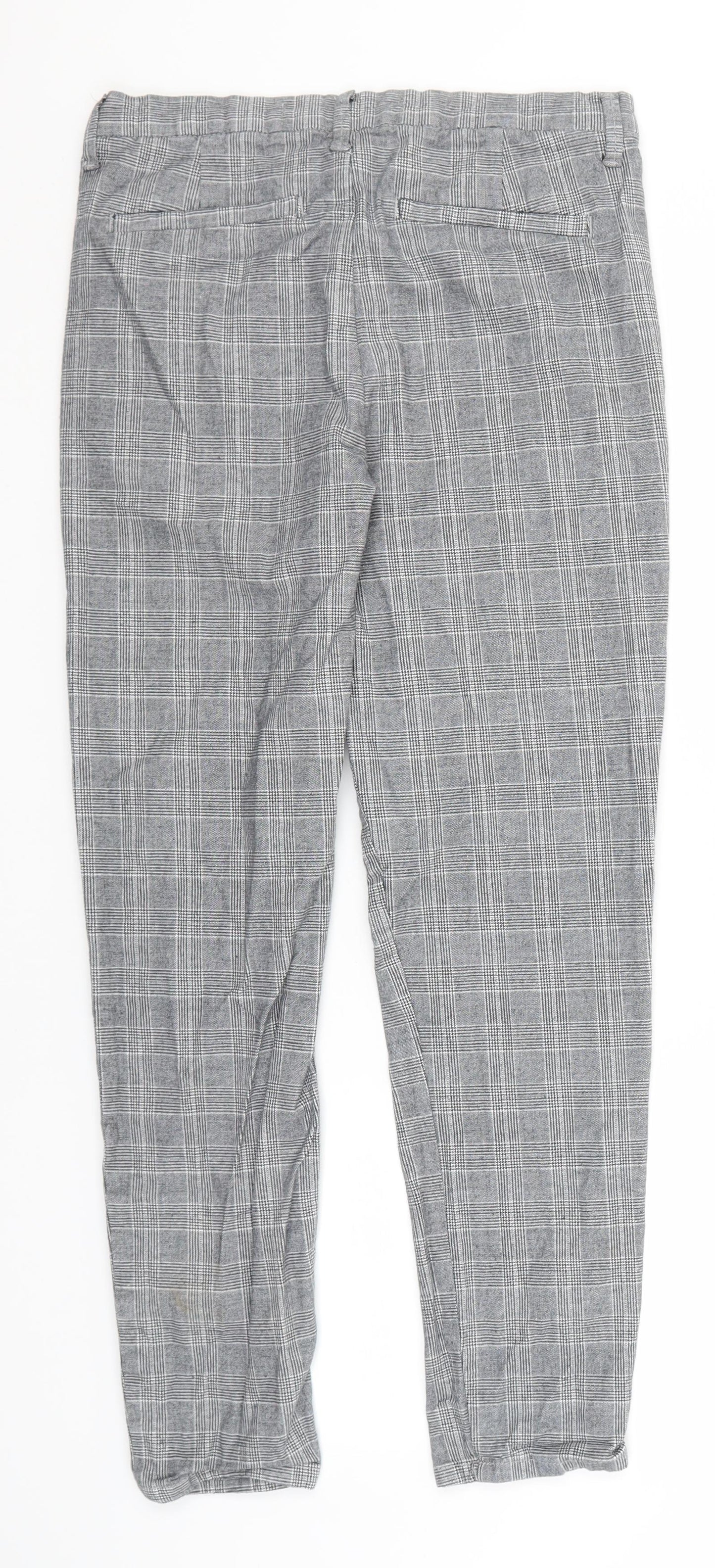 Primark Mens Grey Plaid Cotton Trousers  Size 34 in L28 in Regular