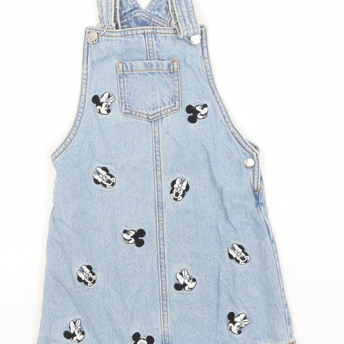 Disney Girls Blue  Cotton Pinafore/Dungaree Dress  Size 5-6 Years  Square Neck  - Minnie Mouse