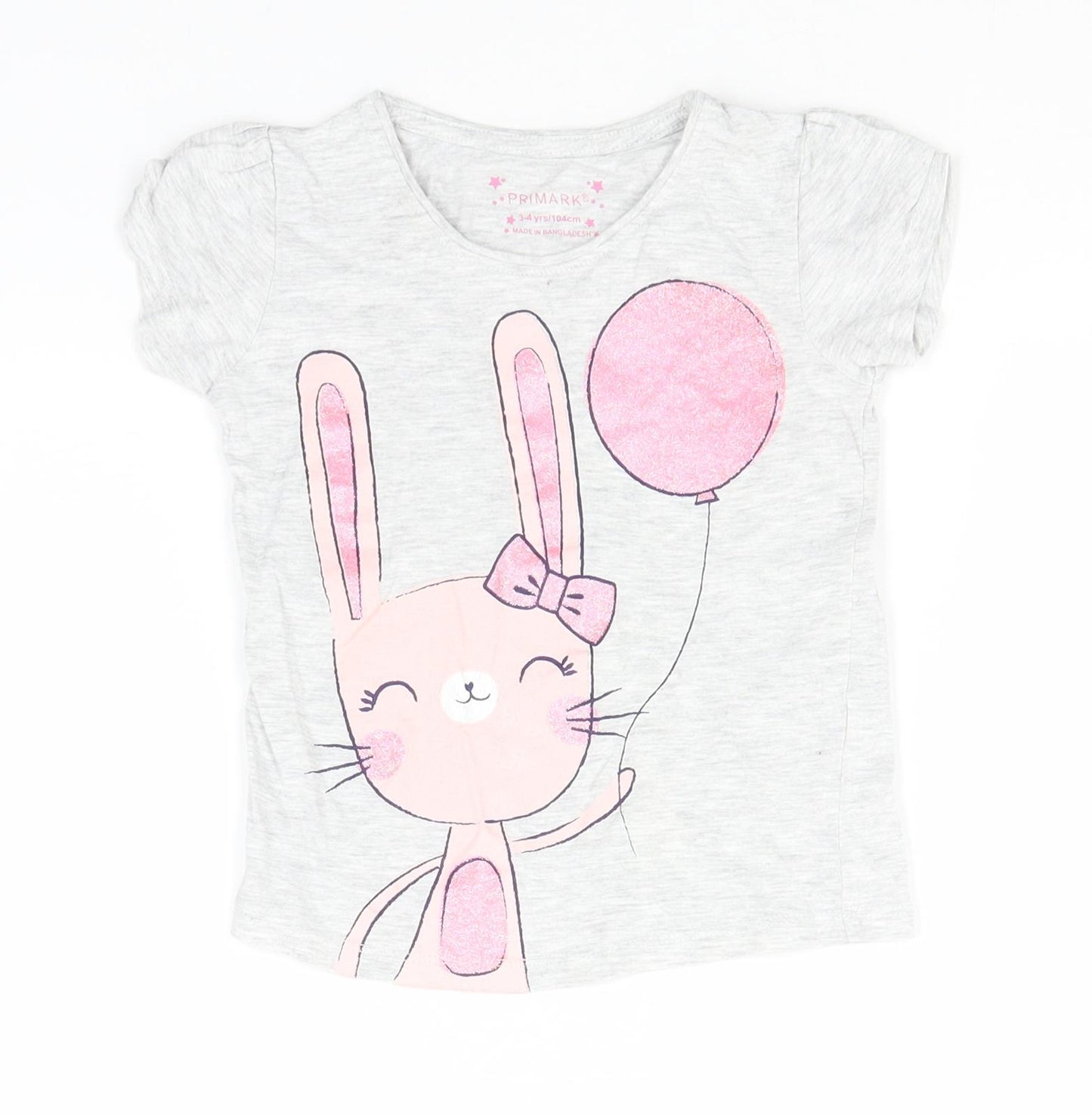 Primark Girls Grey  Cotton Basic T-Shirt Size 3-4 Years Round Neck  - Bunny