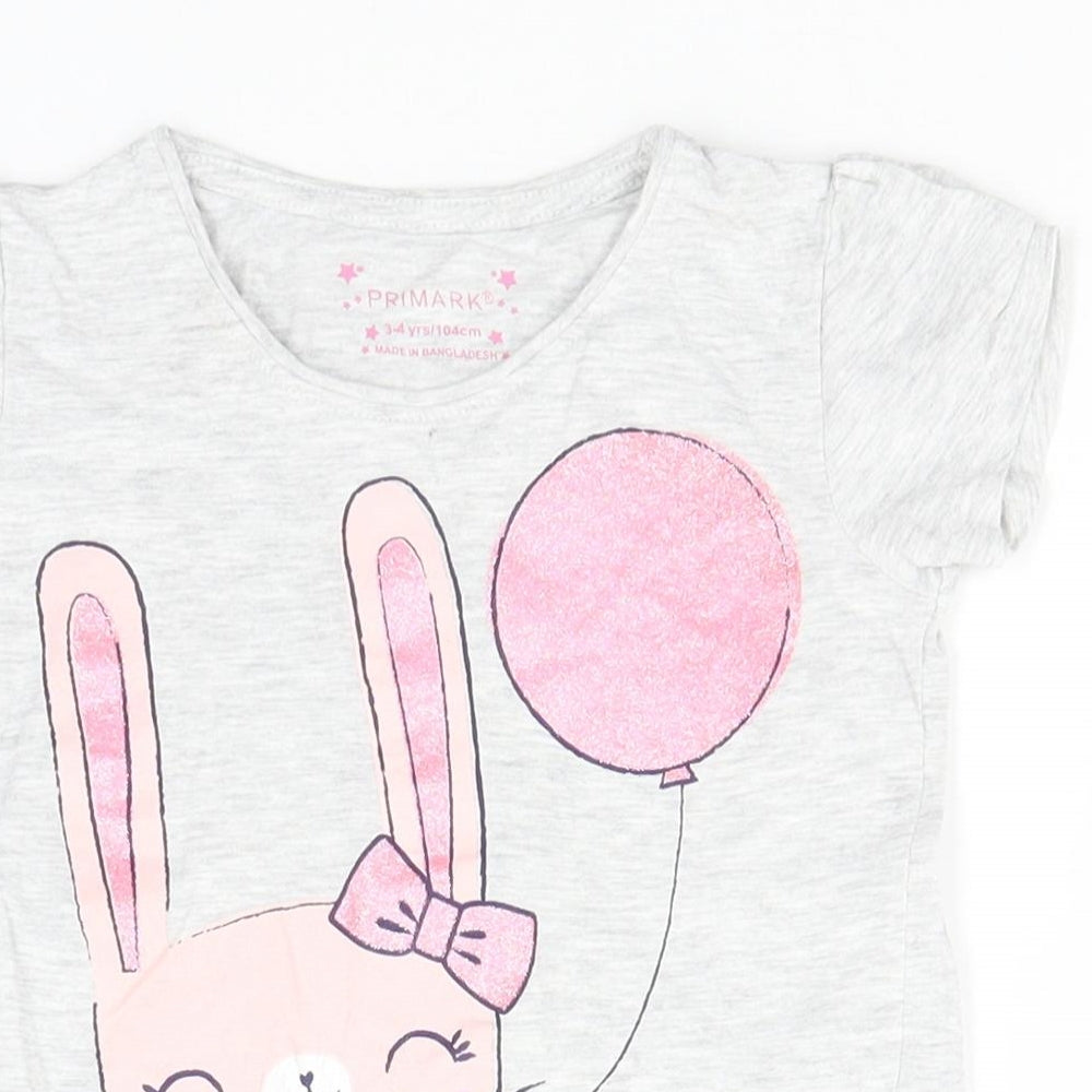 Primark Girls Grey  Cotton Basic T-Shirt Size 3-4 Years Round Neck  - Bunny