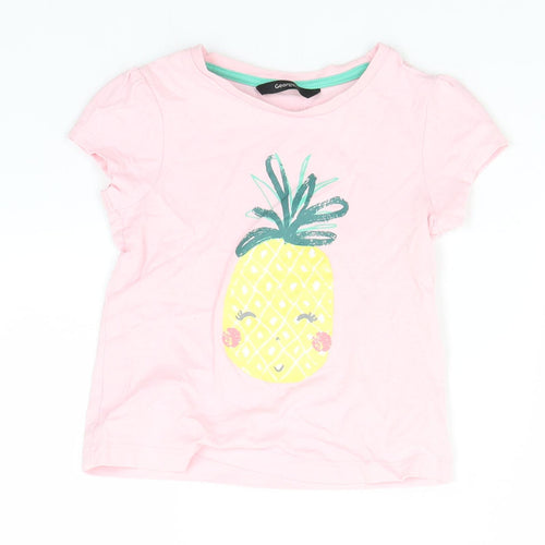 George Girls Pink  Cotton Basic T-Shirt Size 3-4 Years Round Neck  - Pineapple