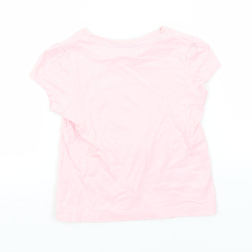 George Girls Pink  Cotton Basic T-Shirt Size 3-4 Years Round Neck  - Pineapple