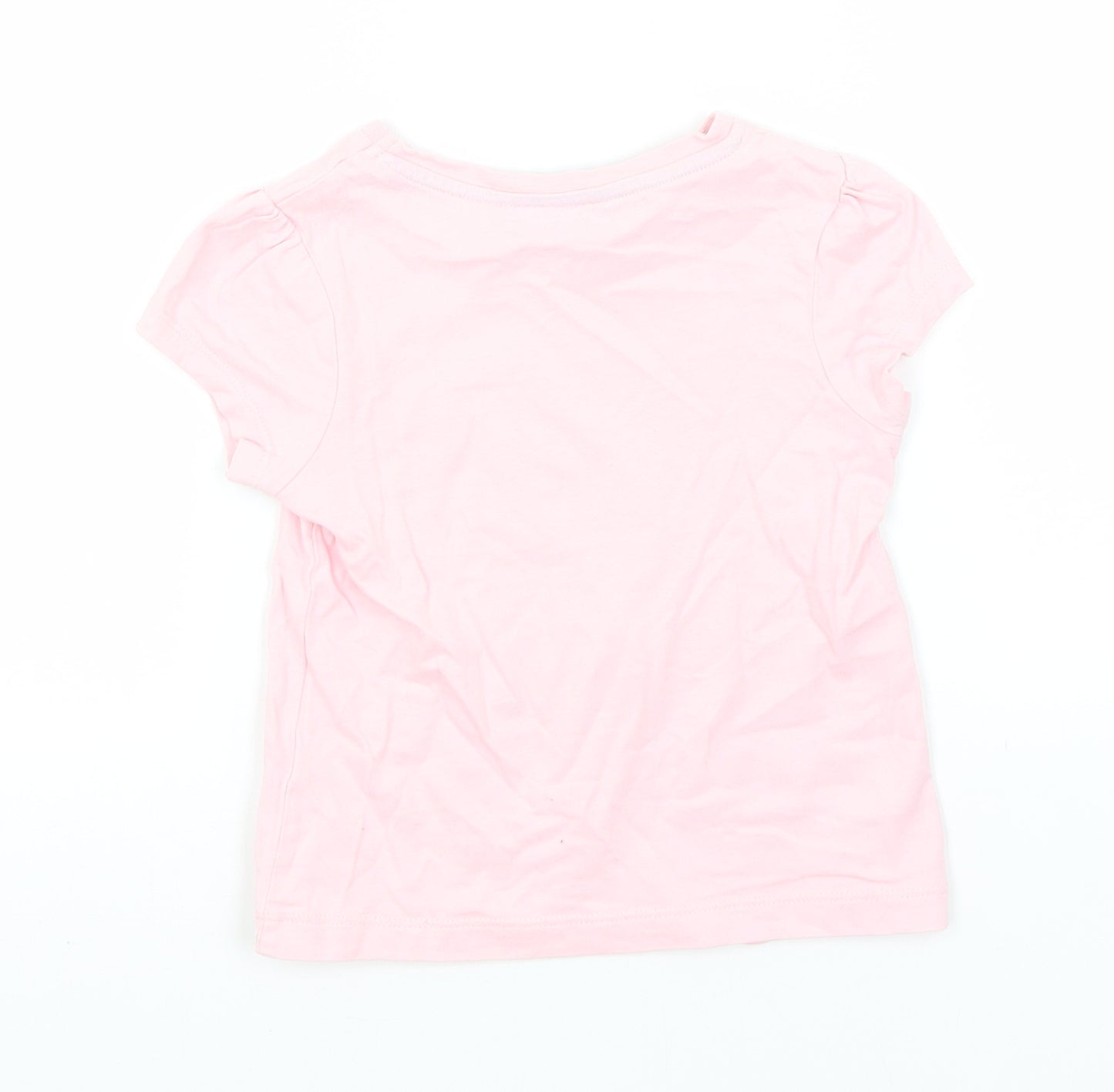 George Girls Pink  Cotton Basic T-Shirt Size 3-4 Years Round Neck  - Pineapple