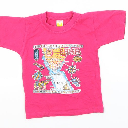 Preworn Girls Pink  Cotton Basic T-Shirt Size 4 Years Round Neck  - Red Sea, Egypt