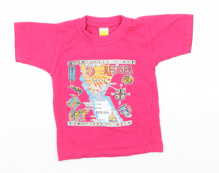 Preworn Girls Pink Cotton Basic T-Shirt Size 4 Years Round Neck - Red Sea, Egypt