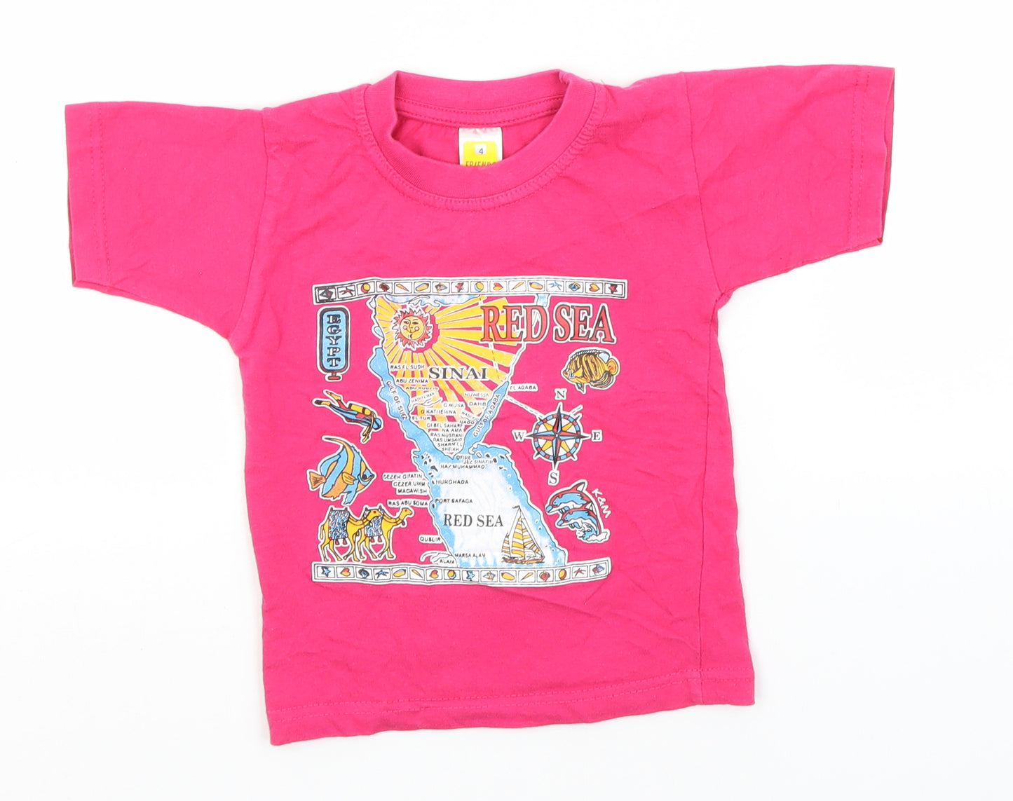 Preworn Girls Pink  Cotton Basic T-Shirt Size 4 Years Round Neck  - Red Sea, Egypt