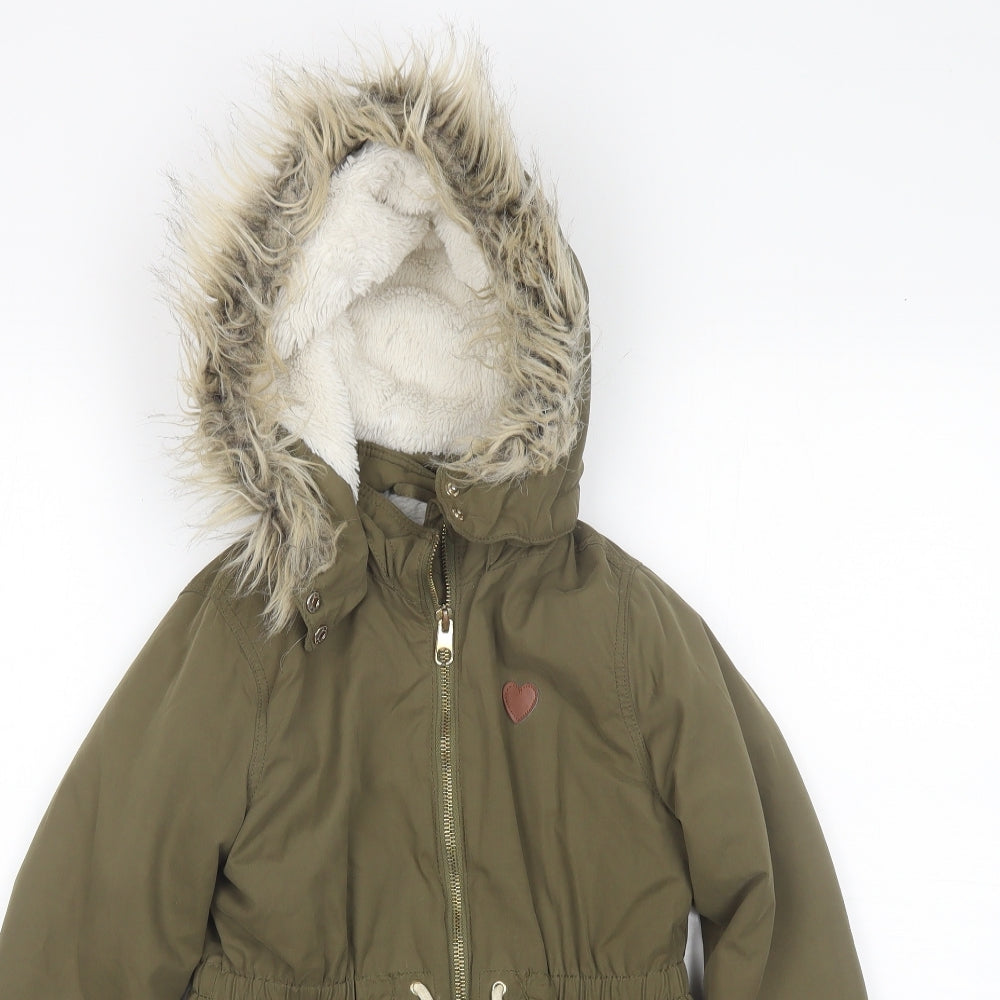 H&M Girls Green   Parka Jacket Size 6-7 Years