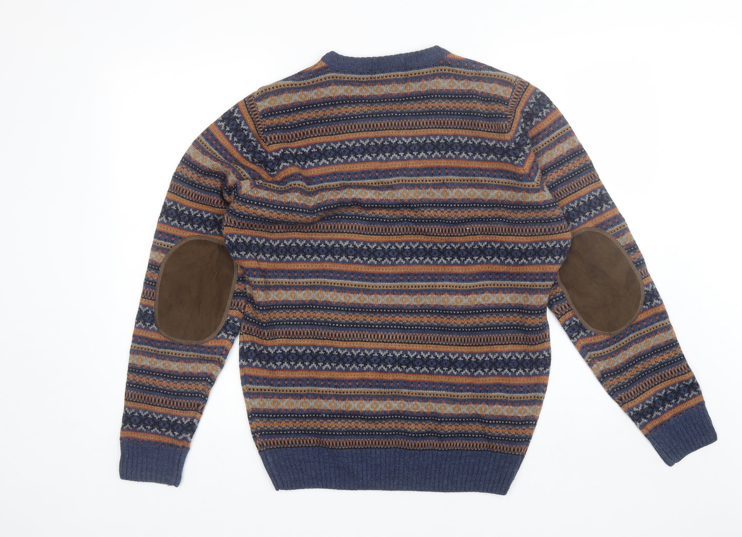 PG Field Mens Blue Round Neck Striped Acrylic Pullover Jumper Size S