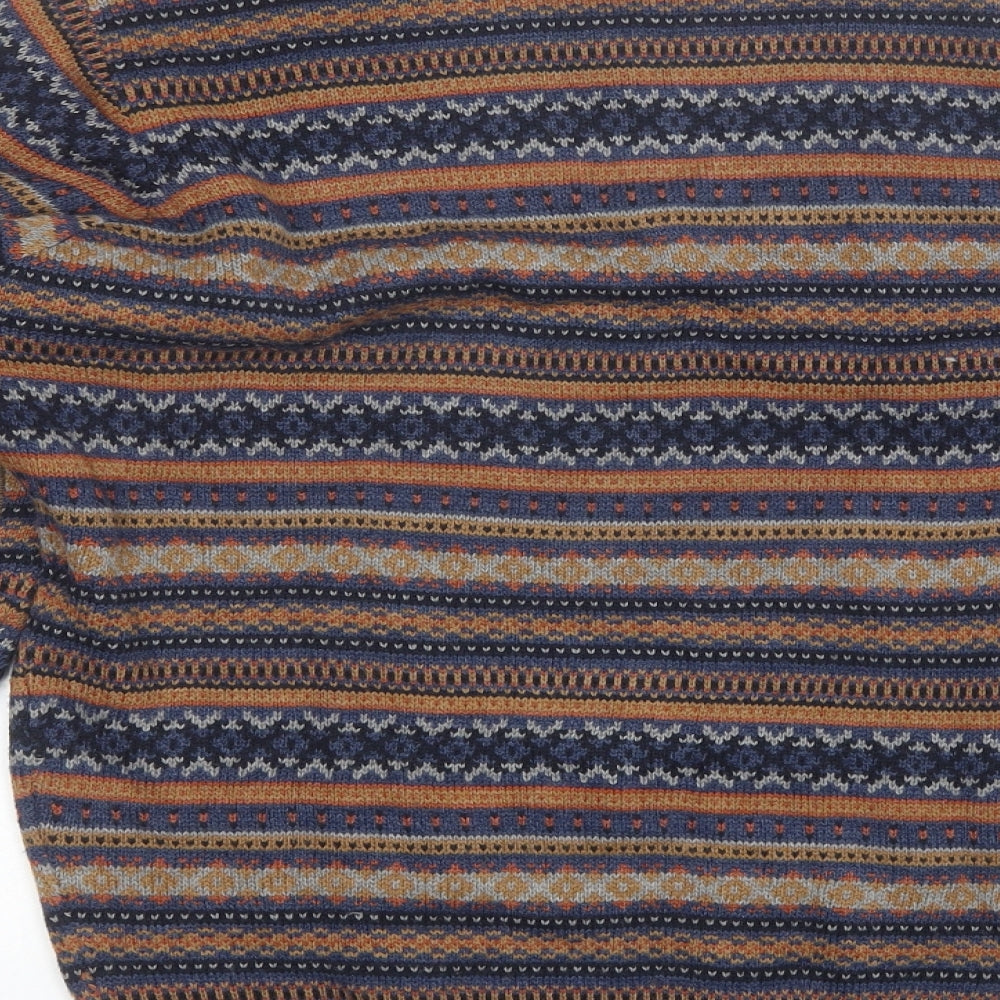 PG Field Mens Blue Round Neck Striped Acrylic Pullover Jumper Size S