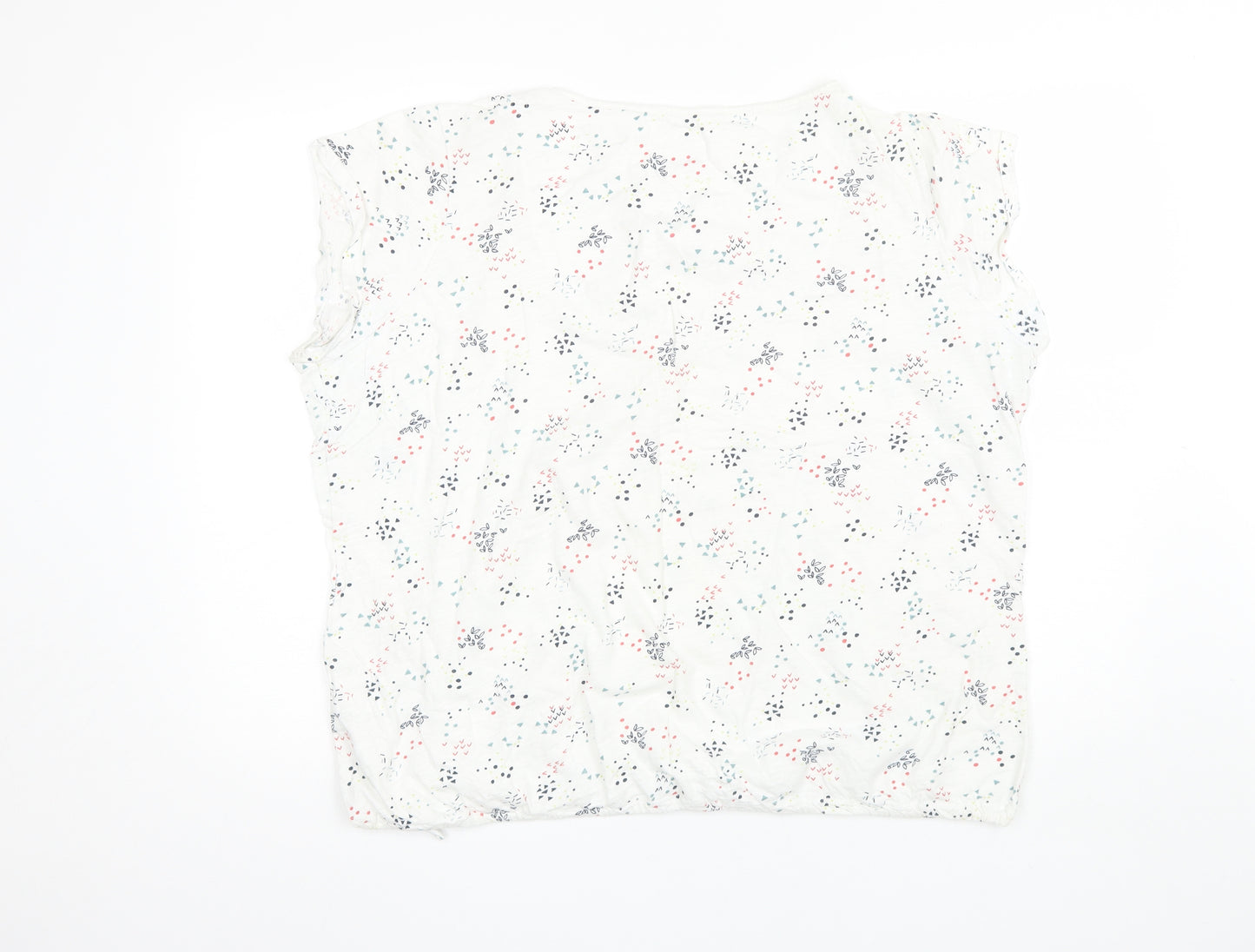 Mantaray Womens White Floral Cotton Basic T-Shirt Size 22 Round Neck