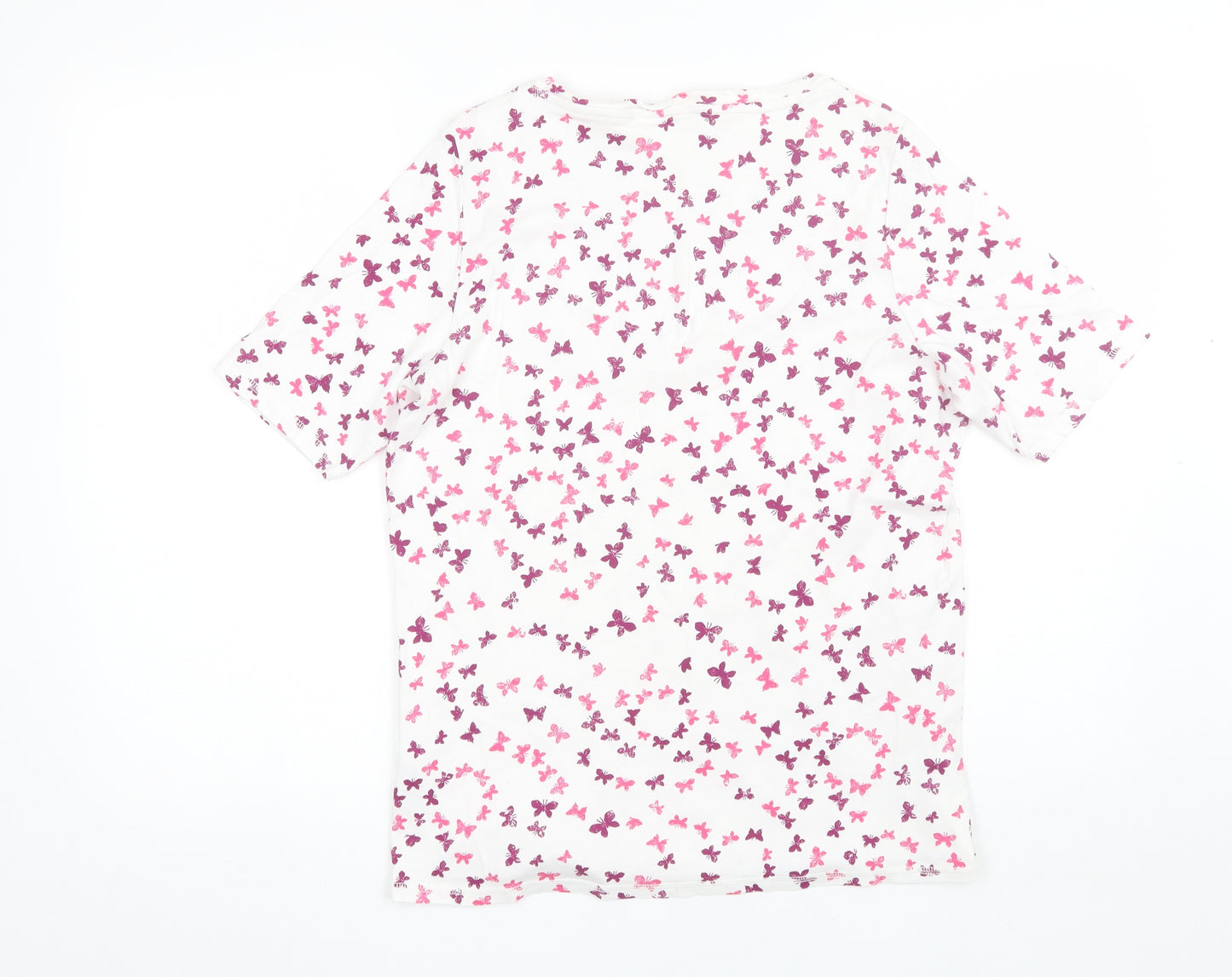 Marks and Spencer Womens White  Cotton Basic T-Shirt Size 20 V-Neck - butterflies