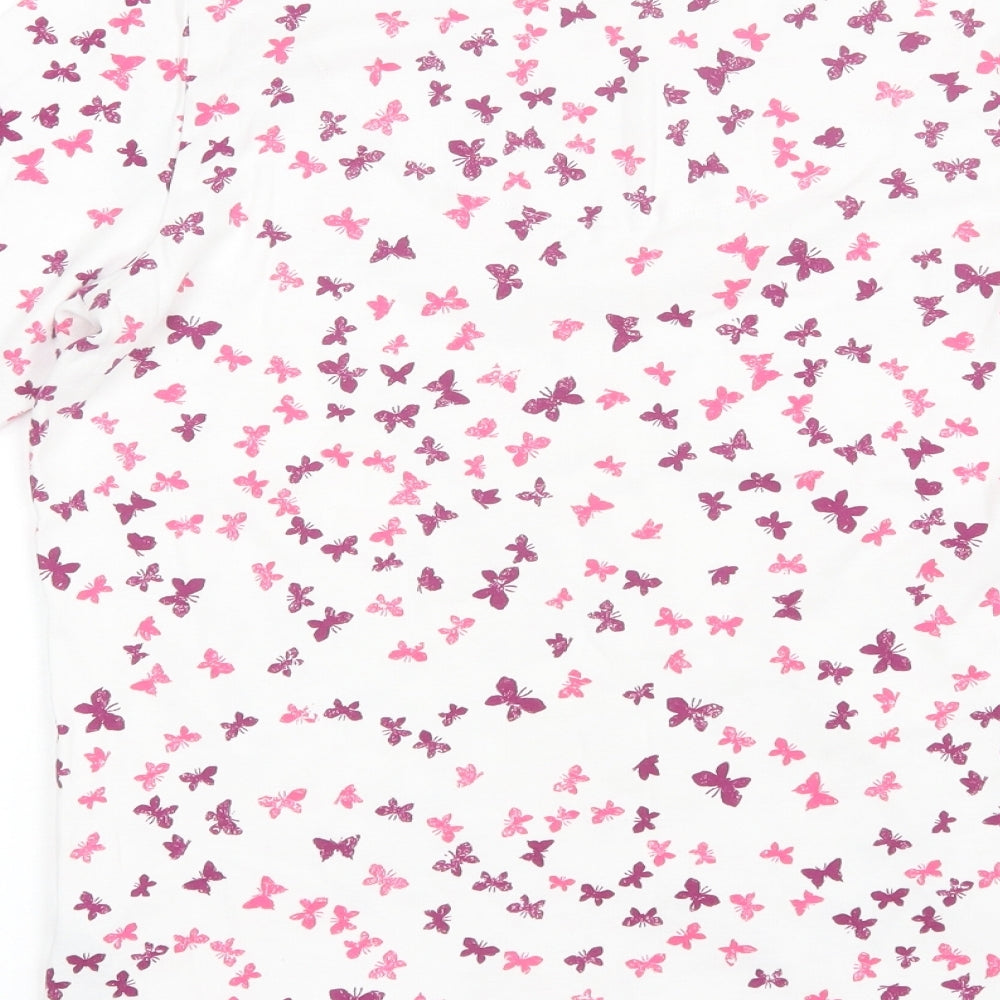 Marks and Spencer Womens White  Cotton Basic T-Shirt Size 20 V-Neck - butterflies
