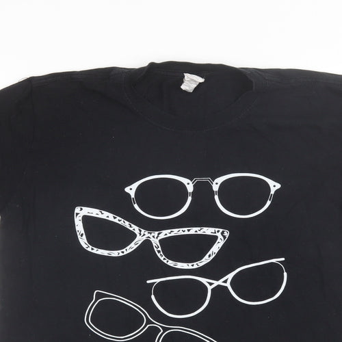 Gilden Mens Black  Cotton  T-Shirt Size M Round Neck