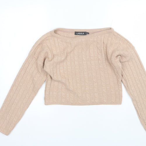Lasula Womens Pink Round Neck  Acrylic Pullover Jumper Size S