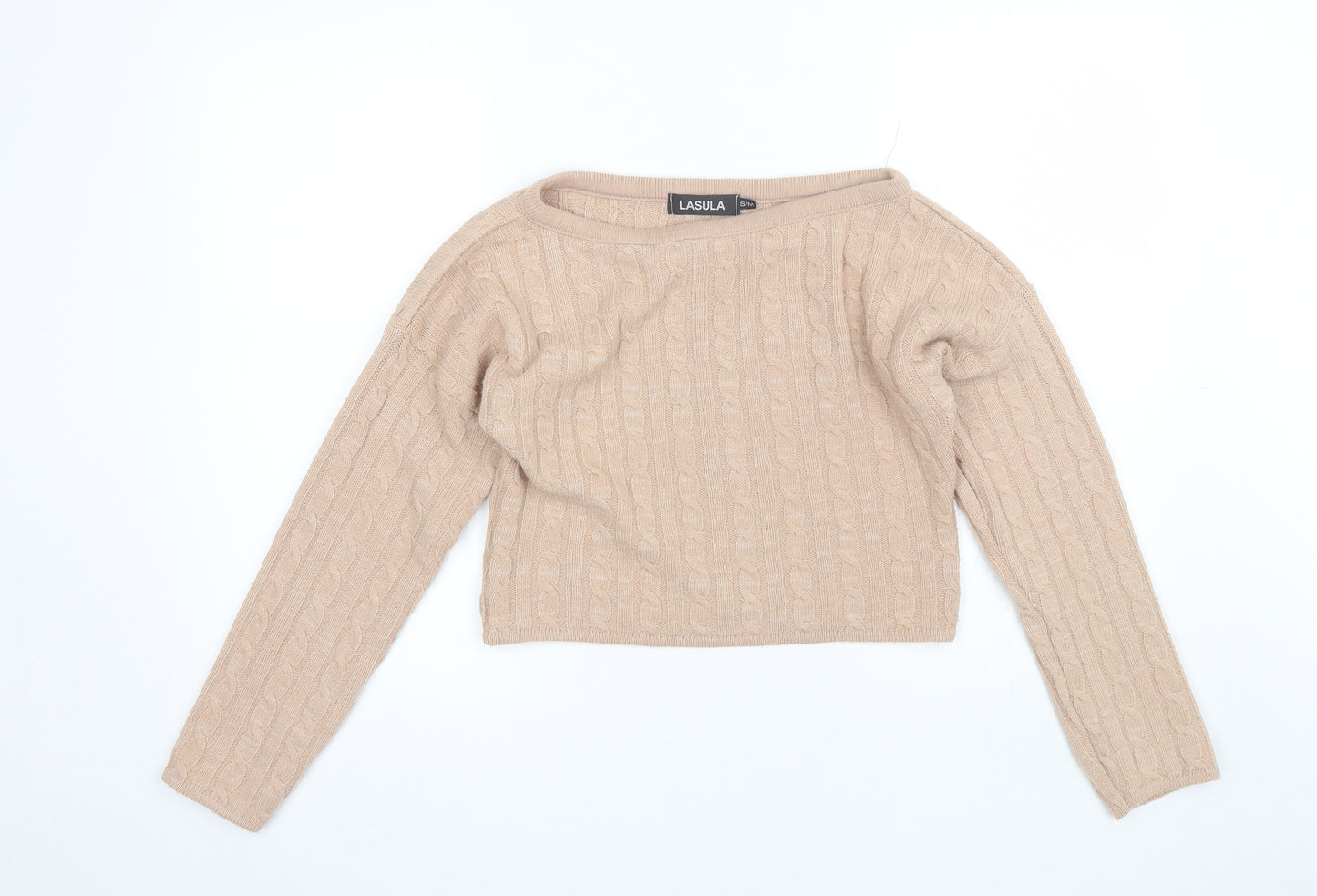 Lasula Womens Pink Round Neck  Acrylic Pullover Jumper Size S