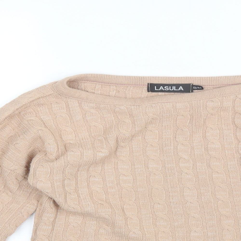Lasula Womens Pink Round Neck  Acrylic Pullover Jumper Size S