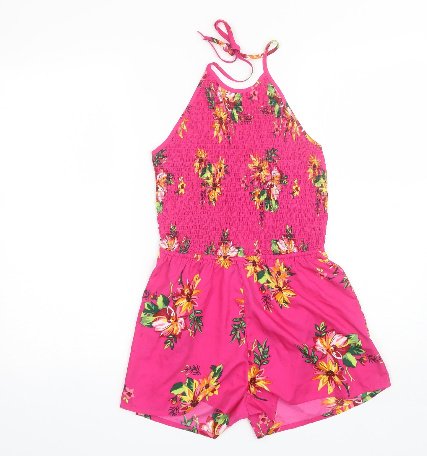 Primark Womens Pink Floral Polyester Playsuit One-Piece Size 6