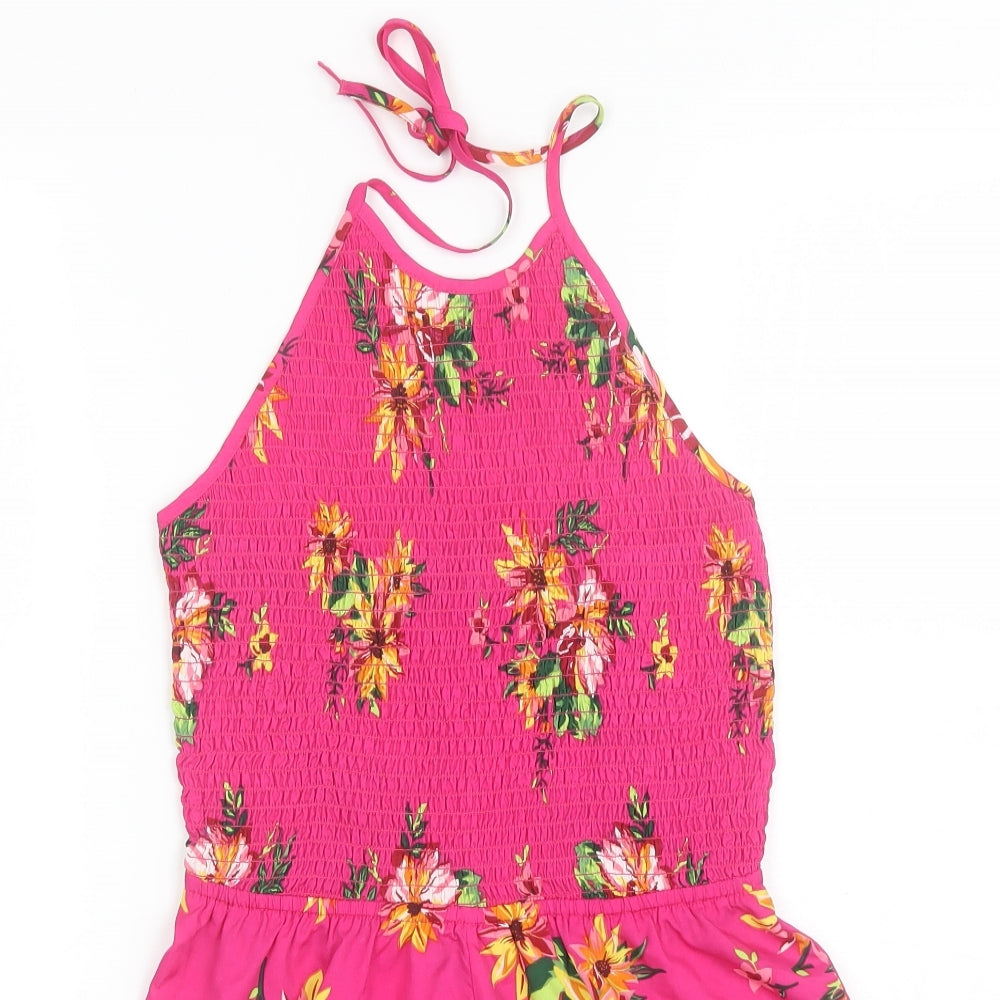 Primark Womens Pink Floral Polyester Playsuit One-Piece Size 6