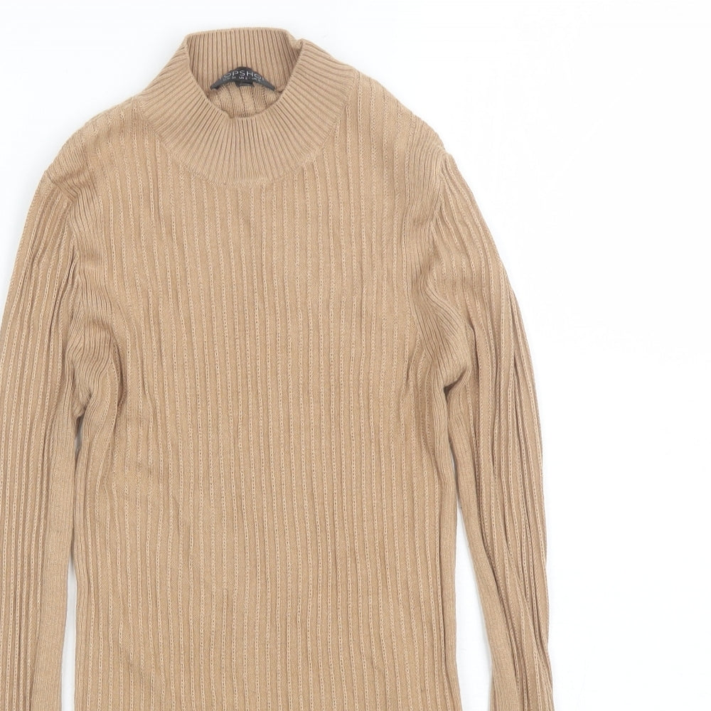 Topshop Womens Brown Mock Neck  Viscose Pullover Jumper Size 6