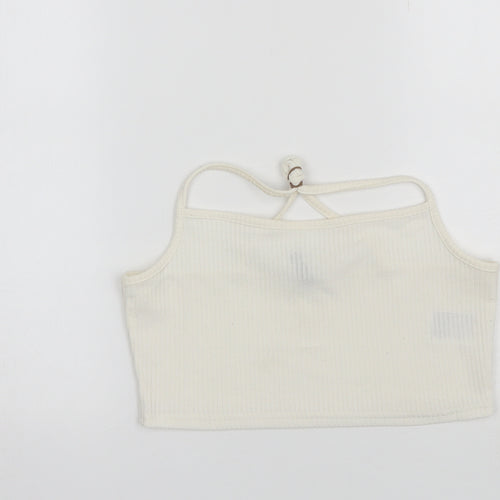 Divided Womens White  Polyester Cropped Tank Size L Round Neck