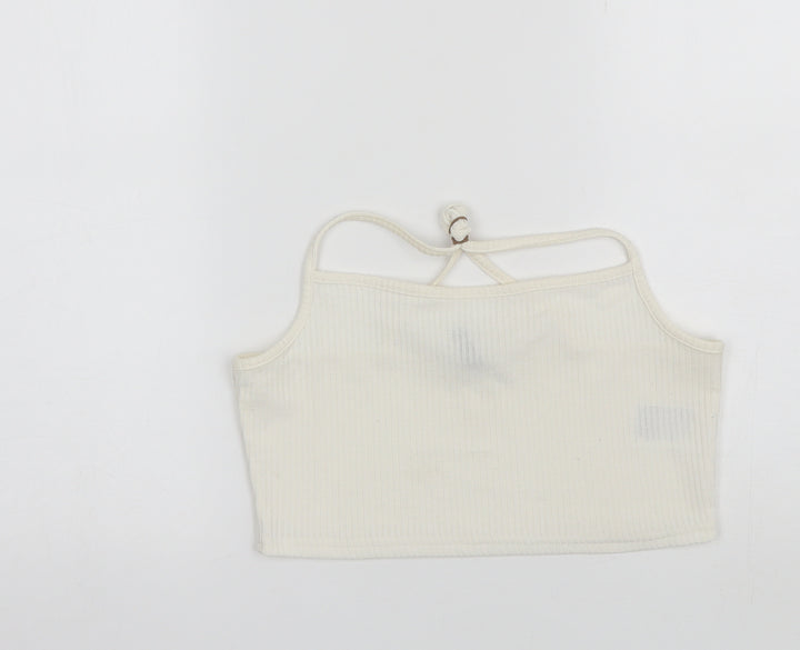 Divided Womens White Polyester Cropped Tank Size L Round Neck