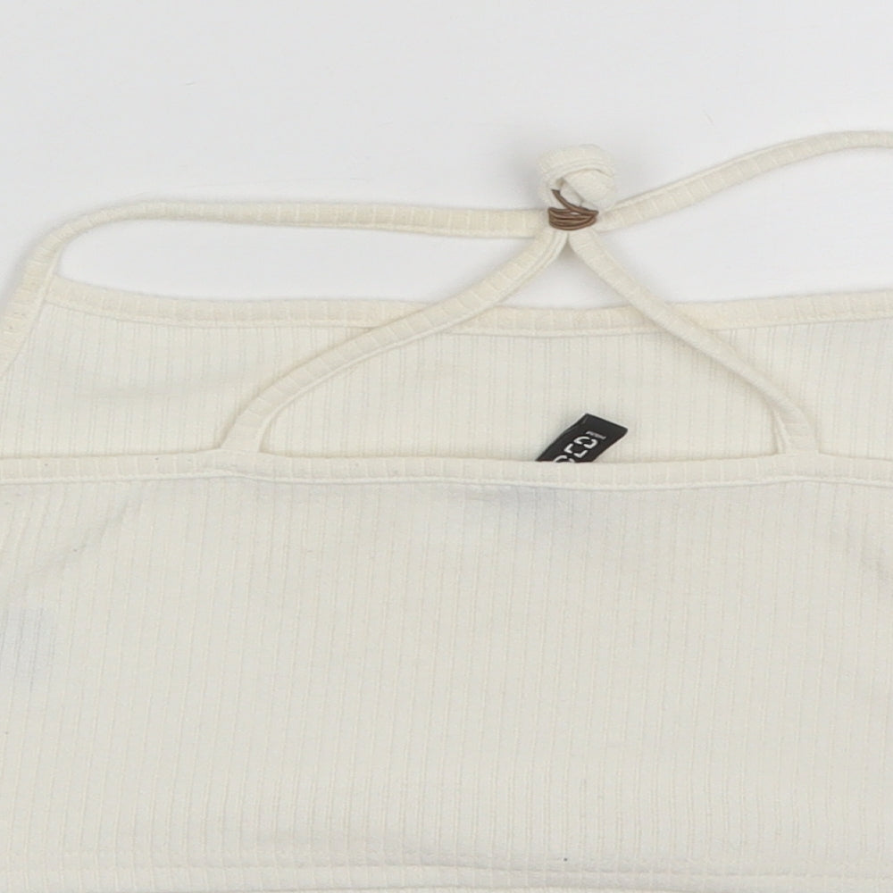 Divided Womens White  Polyester Cropped Tank Size L Round Neck