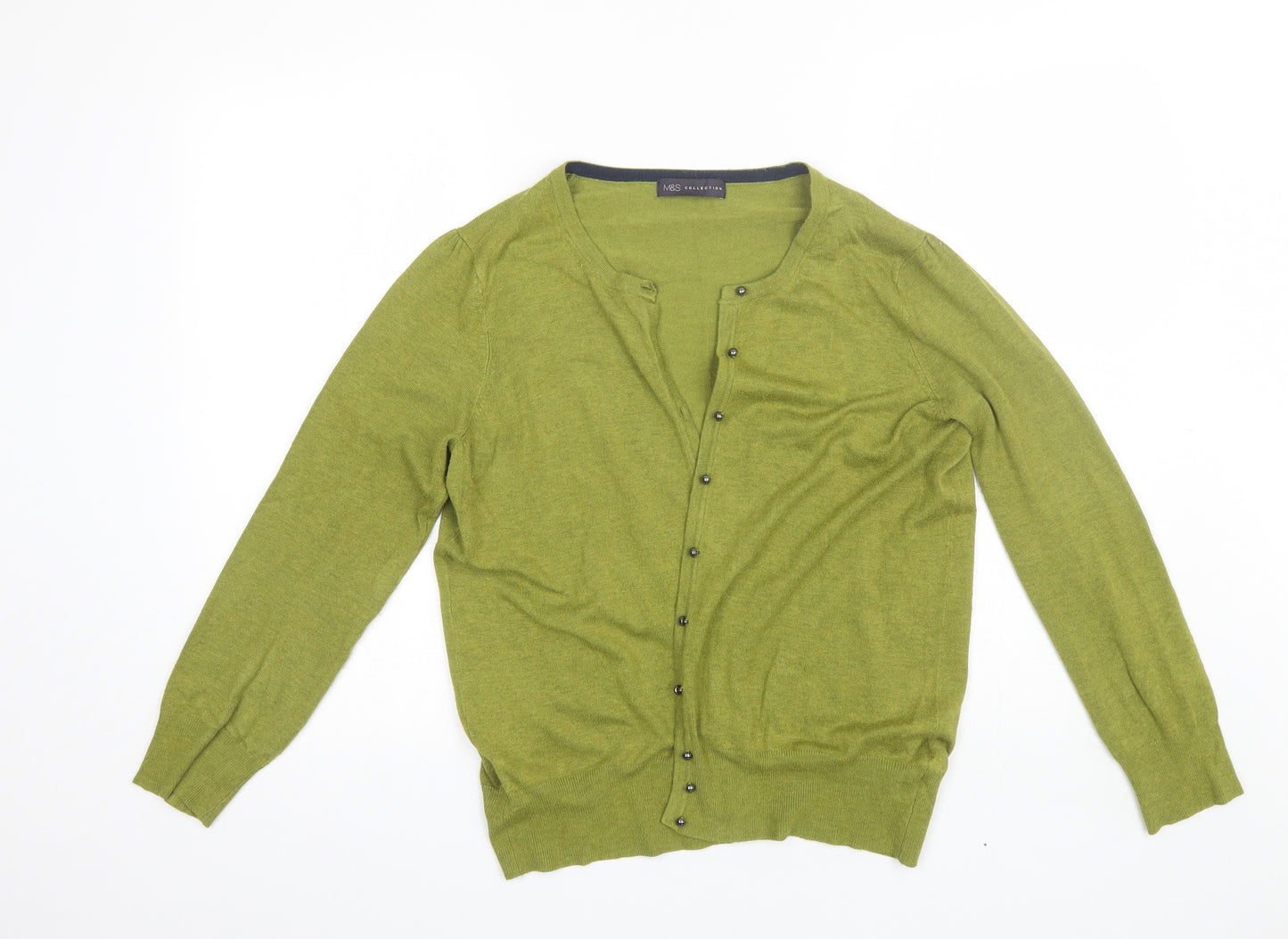 Marks and Spencer Womens Green Round Neck  Viscose Cardigan Jumper Size 16
