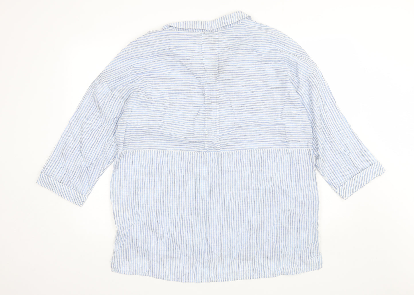 Principles Womens Blue Striped Linen Basic Blouse Size 18 Collared