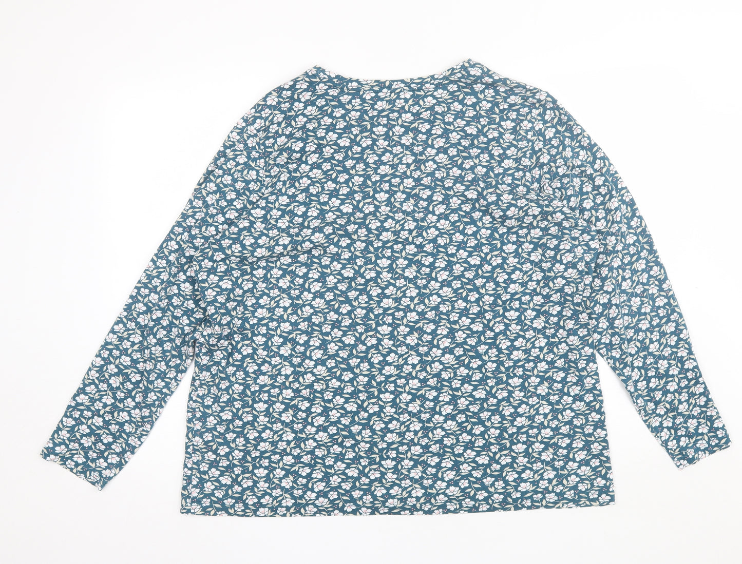 Lands' End Womens Green Floral Cotton Basic T-Shirt Size 20 Round Neck