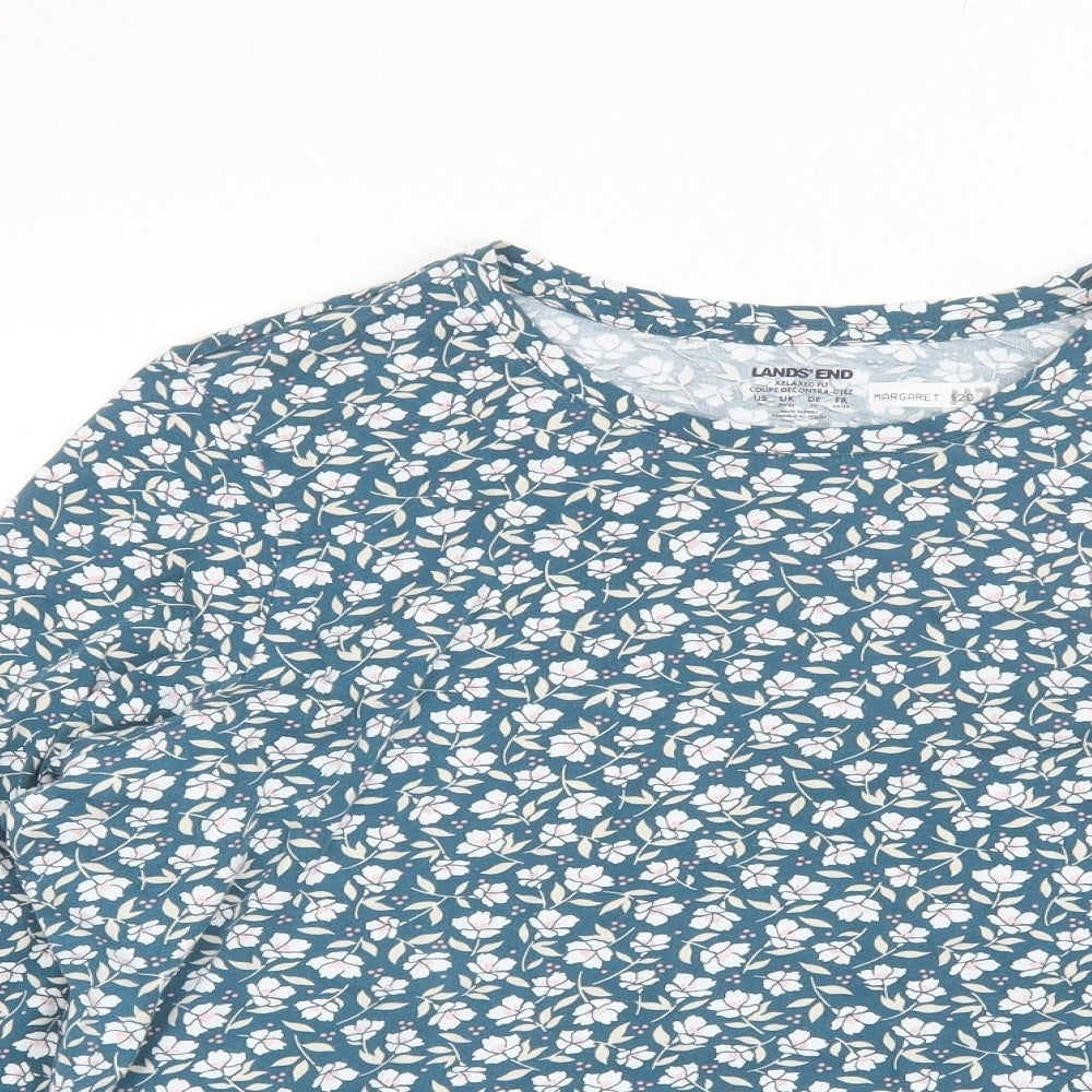 Lands' End Womens Green Floral Cotton Basic T-Shirt Size 20 Round Neck