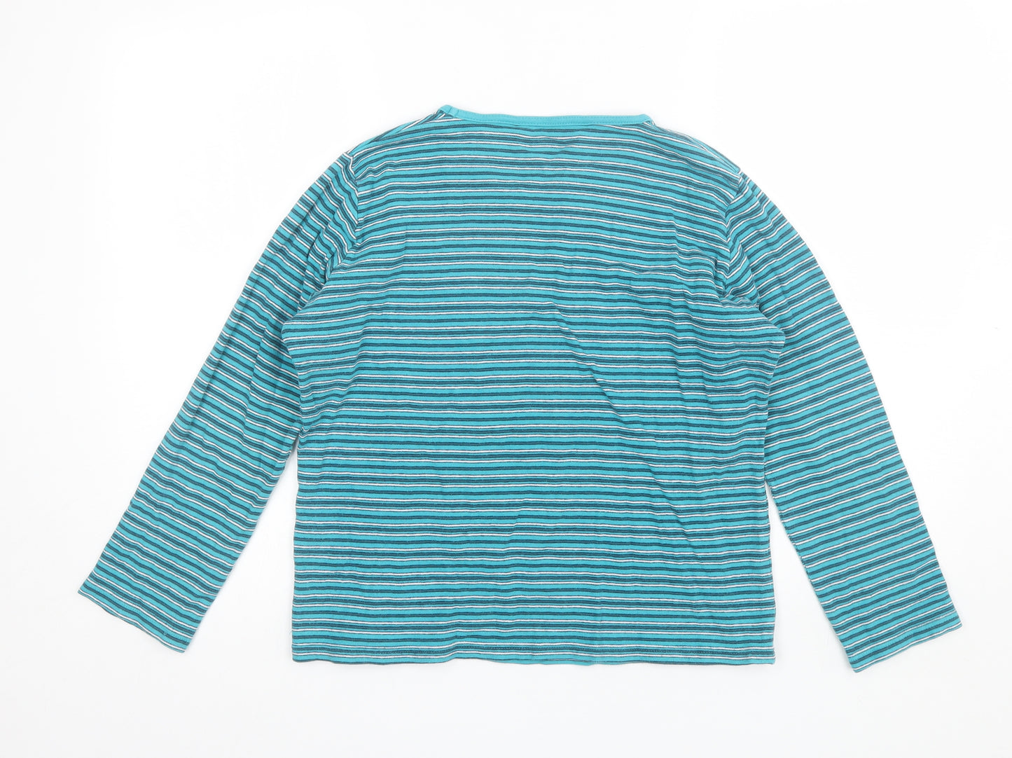 EWM Womens Blue Striped Cotton Basic T-Shirt Size L Round Neck