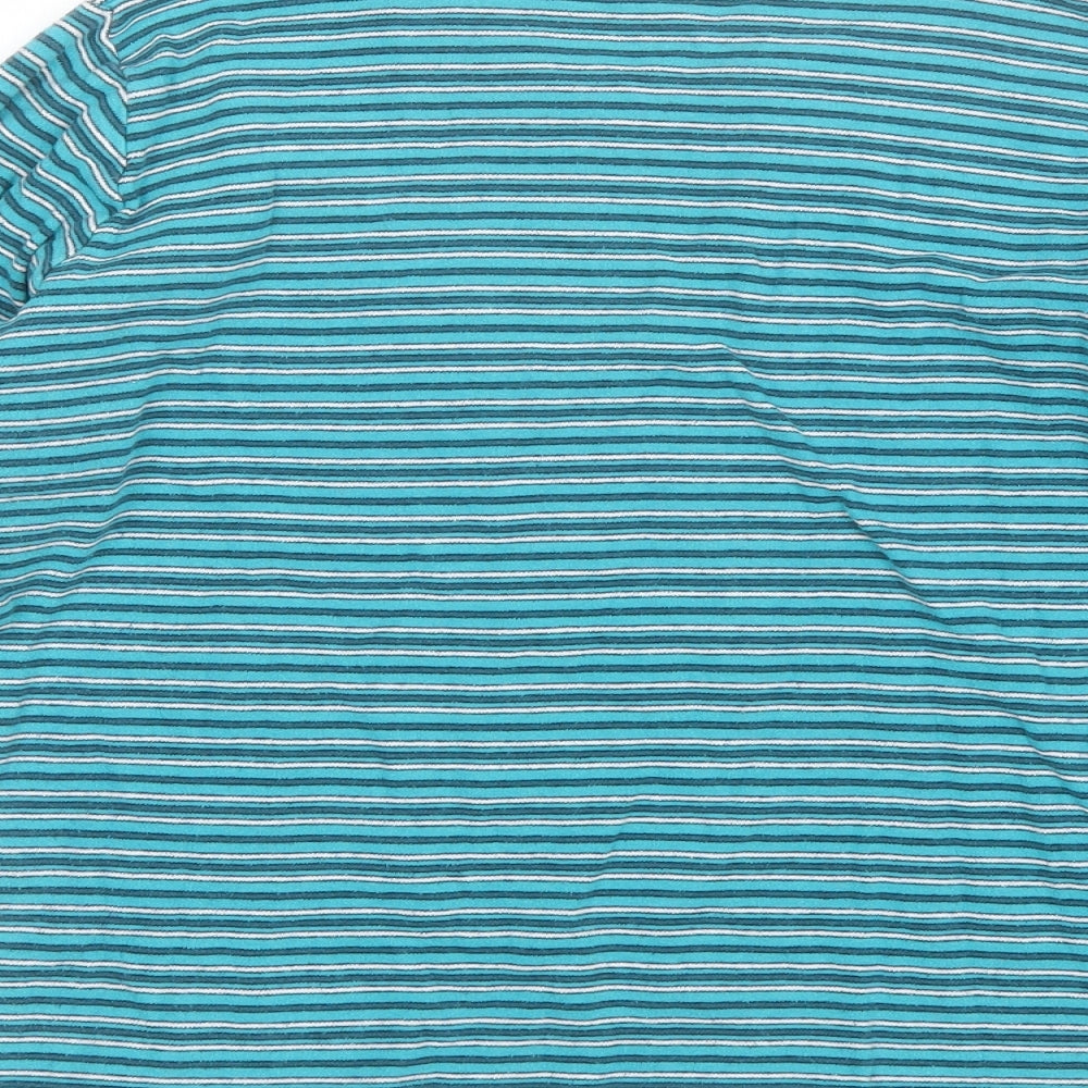 EWM Womens Blue Striped Cotton Basic T-Shirt Size L Round Neck