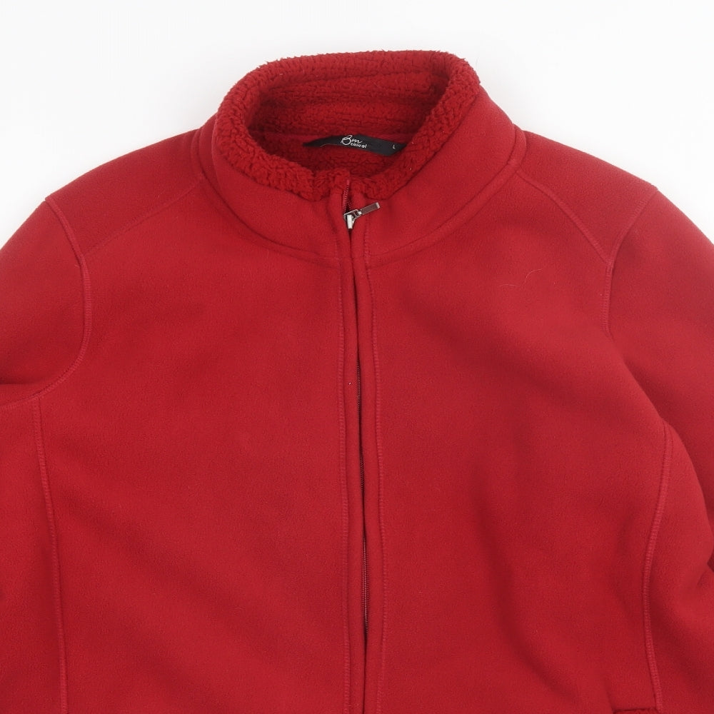 BM Casual Womens Red Collared  Polyester Full Zip Jumper Size L