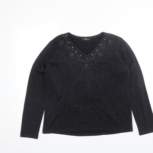 BM Womens Black V-Neck  Acrylic Pullover Jumper Size M