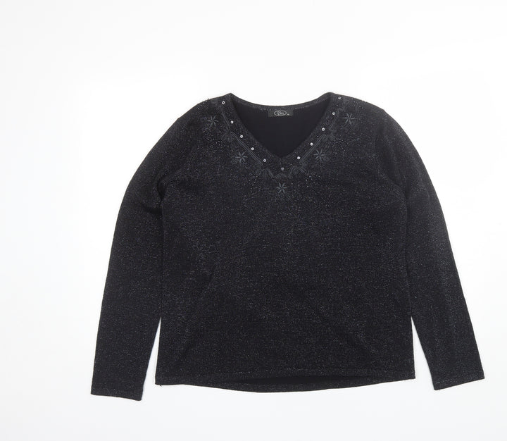 BM Womens Black V-Neck Acrylic Pullover Jumper Size M