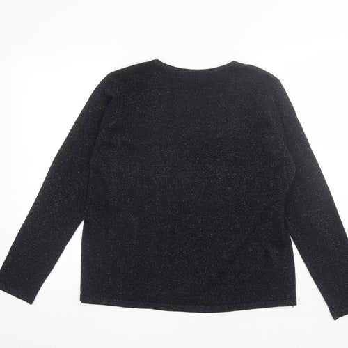 BM Womens Black V-Neck  Acrylic Pullover Jumper Size M