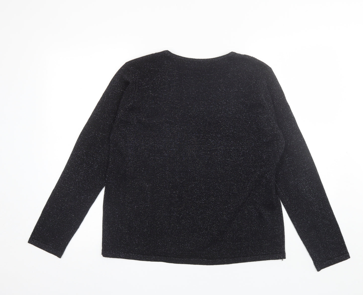 BM Womens Black V-Neck  Acrylic Pullover Jumper Size M