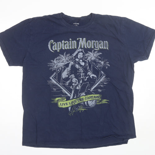Captain Morgan Mens Blue  Cotton  T-Shirt Size 2XL Round Neck