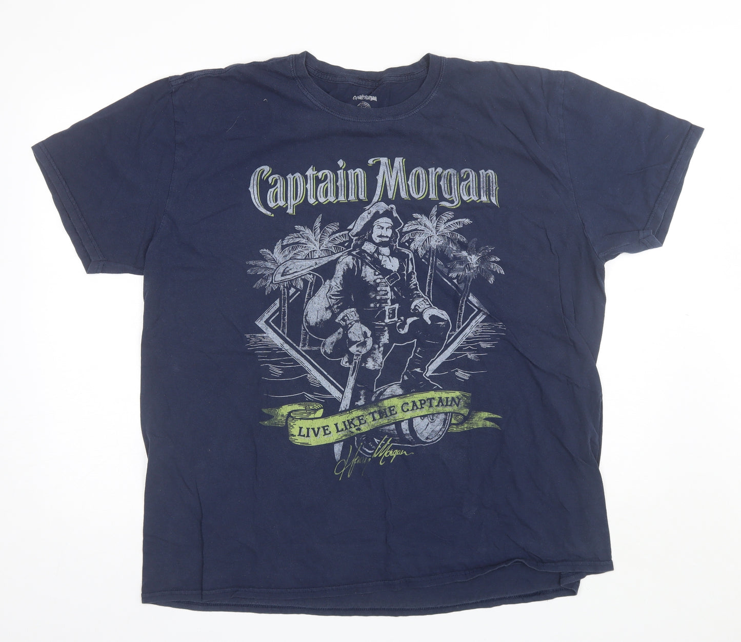 Captain Morgan Mens Blue  Cotton  T-Shirt Size 2XL Round Neck