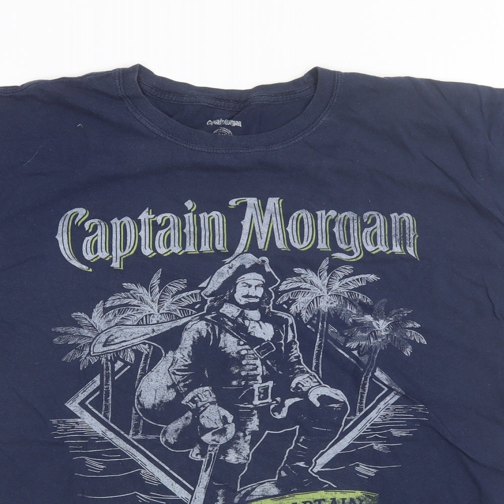 Captain Morgan Mens Blue  Cotton  T-Shirt Size 2XL Round Neck