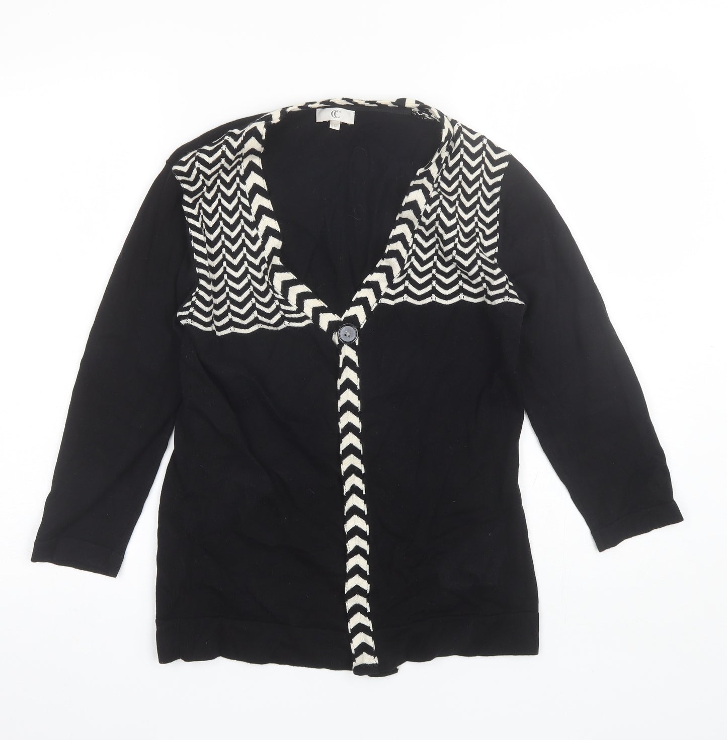 Country Casuals Womens Black V-Neck  Cotton Cardigan Jumper Size S
