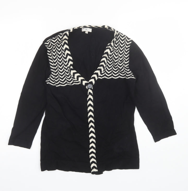 Country Casuals Womens Black V-Neck  Cotton Cardigan Jumper Size S