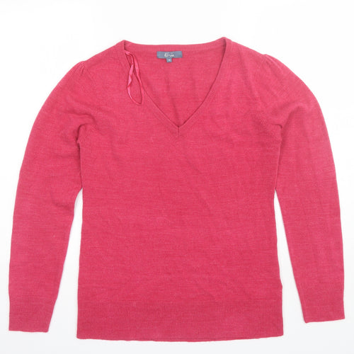 E-vie Womens Pink V-Neck  Acrylic Pullover Jumper Size 14