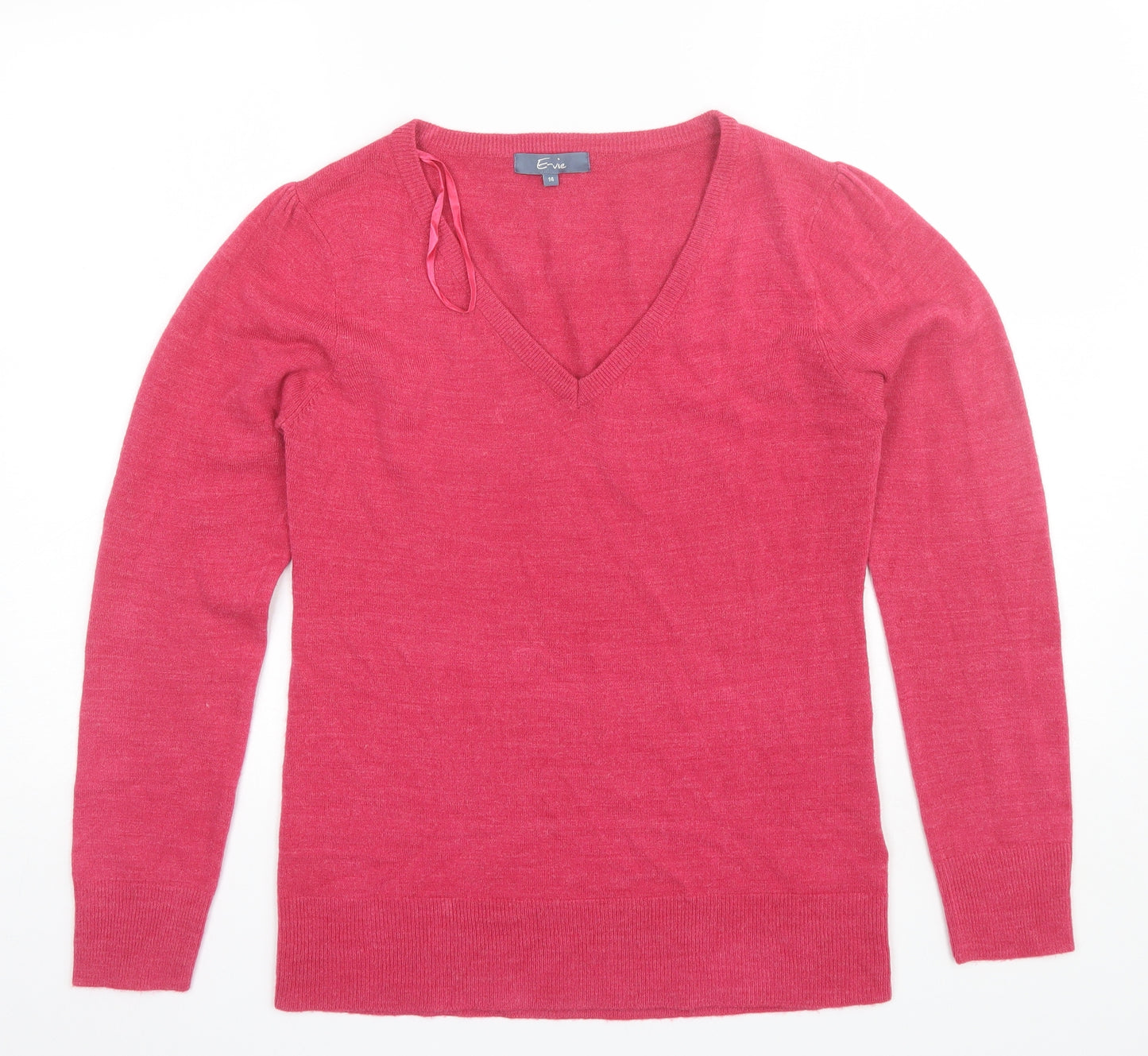 E-vie Womens Pink V-Neck  Acrylic Pullover Jumper Size 14