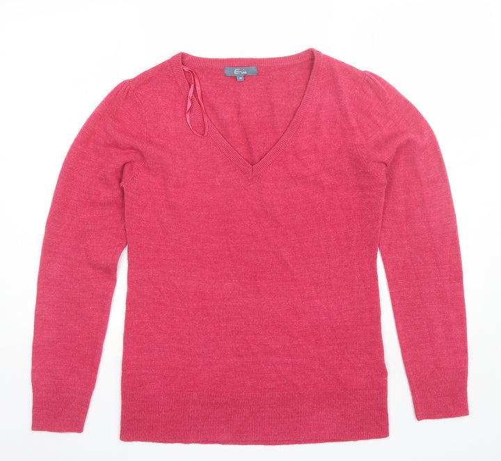 E-vie Womens Pink V-Neck  Acrylic Pullover Jumper Size 14