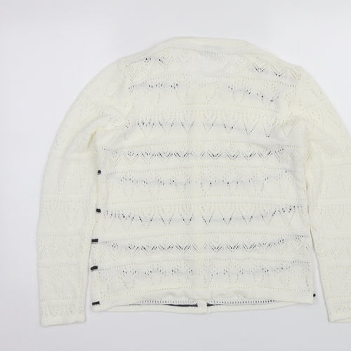 Annabelle Womens White Round Neck Striped Acrylic Cardigan Jumper Size L
